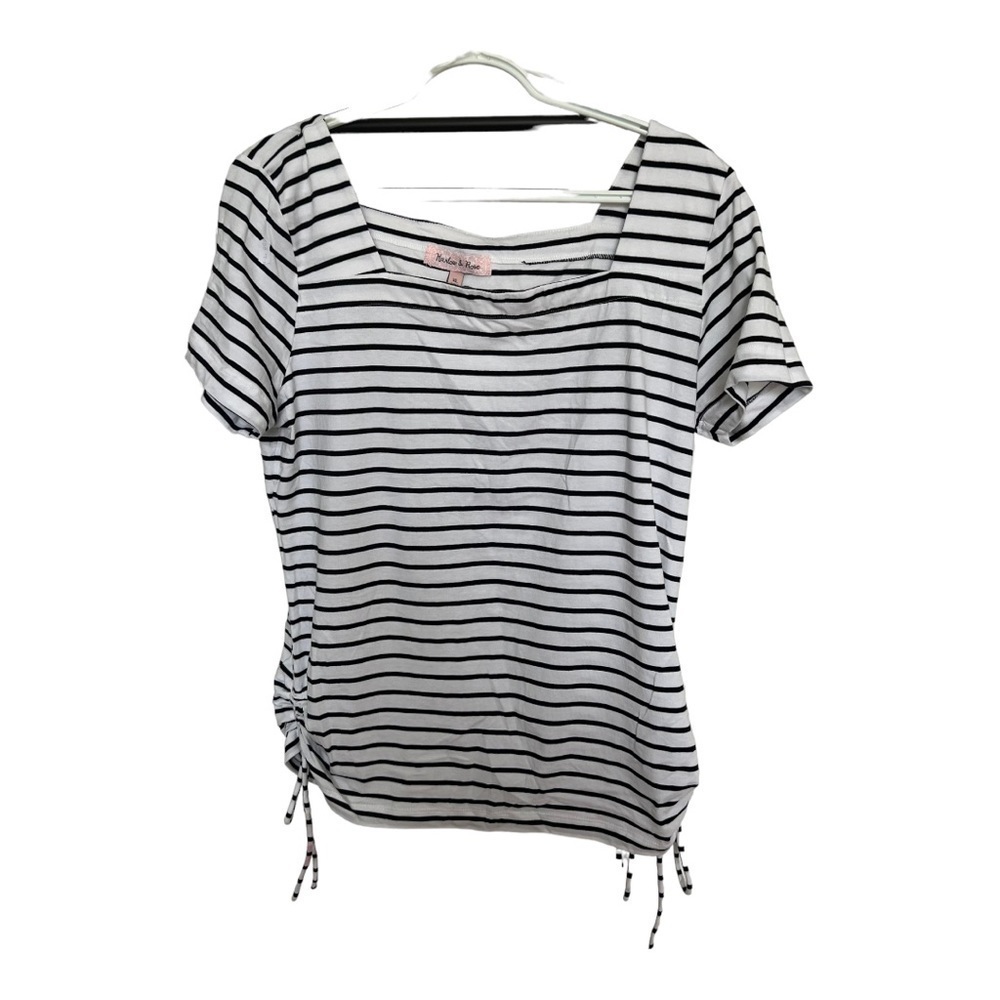 Harlow &‎ Rose Womens size XL Top Striped Ruched Side Square Neck Summer Casual